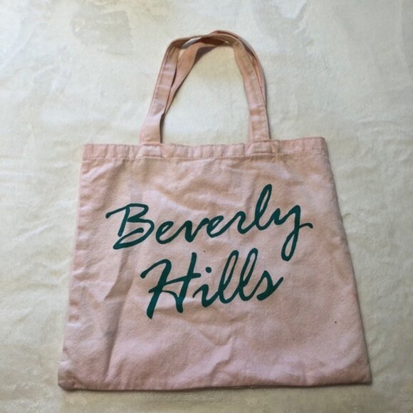 Forever 21 Tote Bag Pink Canvas Two Top Handles Beverly Hills in Green Writing - Picture 1 of 3